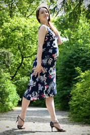 Tango Kleid „Die Verspielte“ (S) mit Blumendruck - dunkelblau