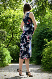 Tango Kleid „Die Verspielte“ (S) mit Blumendruck - dunkelblau