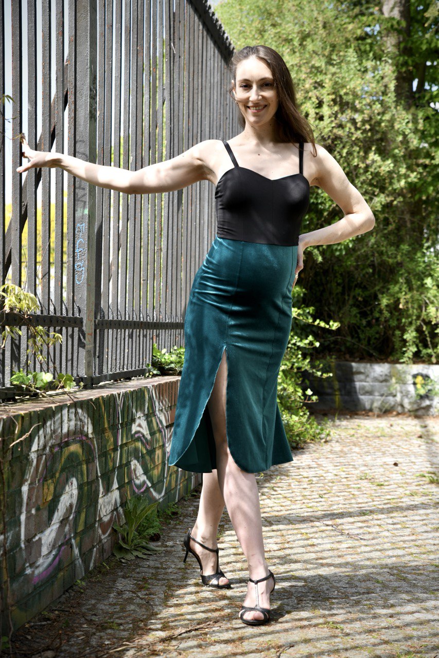Schwarz-smaragdgrünes Tangokleid (S)