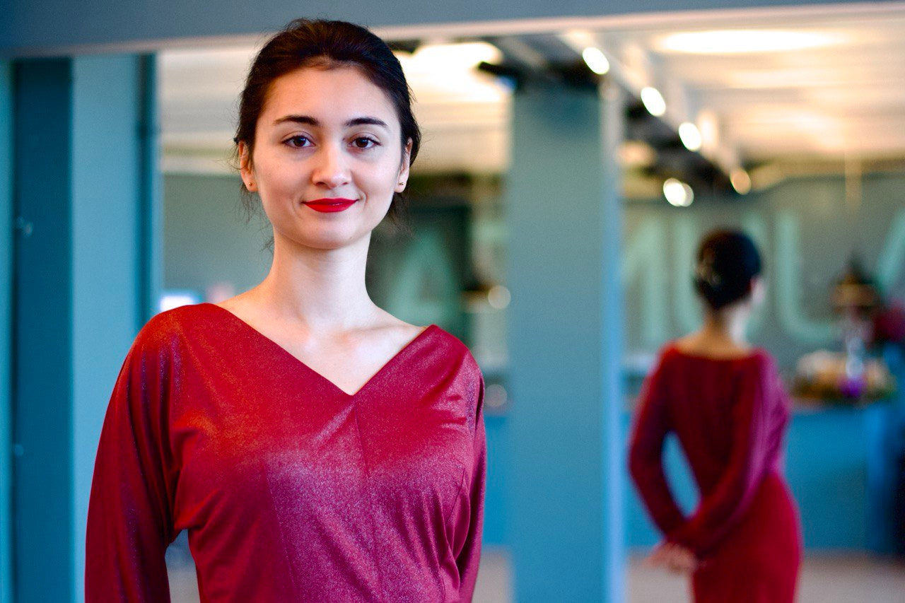 Kimono-Tango-Top „Die Gelassene“ funkelnd Merlot rot