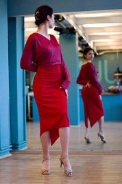 Kimono-Tango-Top „Die Gelassene“ funkelnd Merlot rot