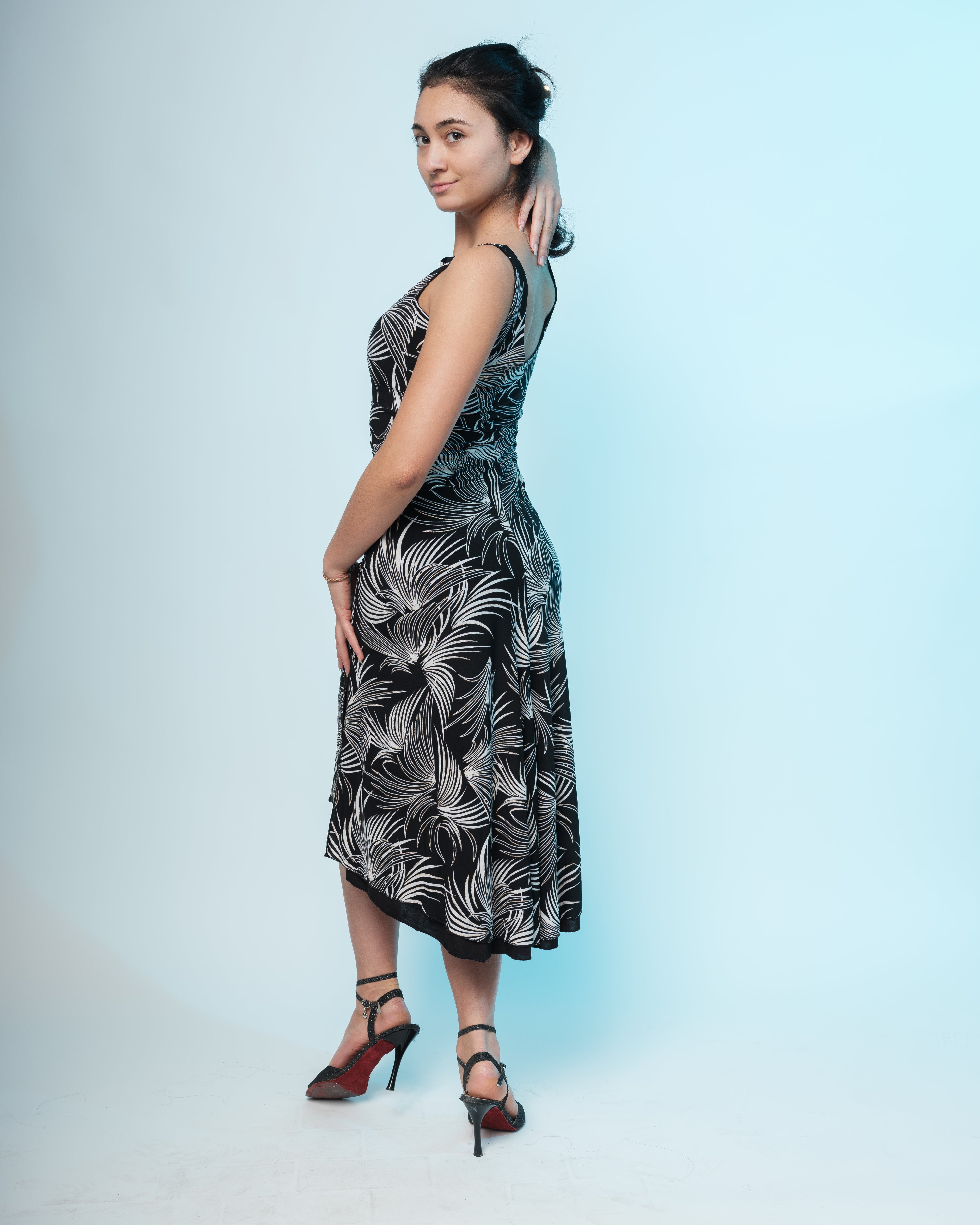 Tango-Wendekleid „Die Unschuldige“ schwarz & schwarz-weißer Druck mit Glitzer