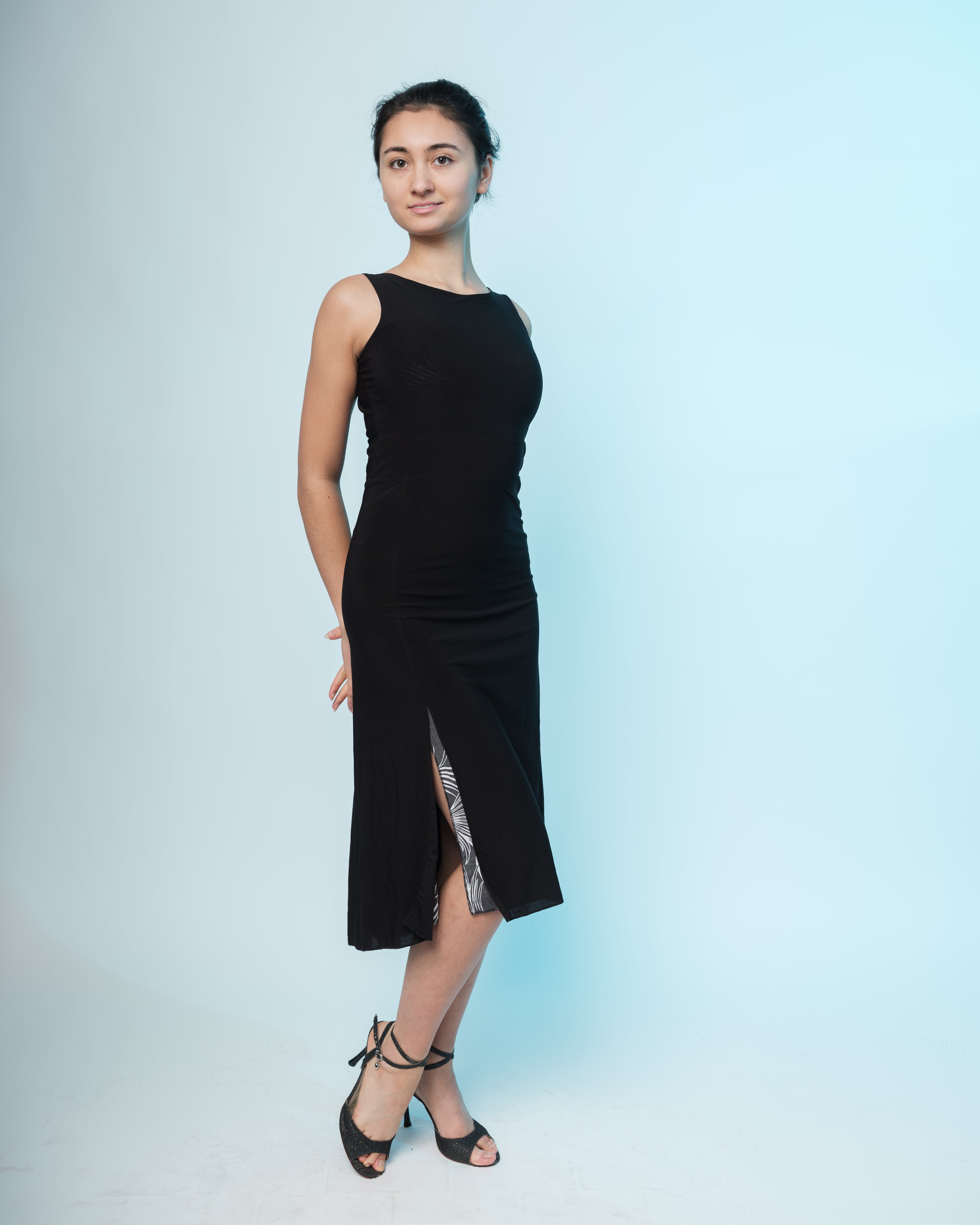 Tango-Wendekleid „Die Unschuldige“ schwarz & schwarz-weißer Druck mit Glitzer