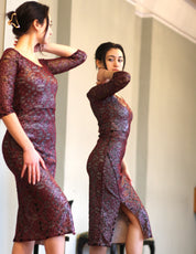 Tango Kleid „Die Vornehme“ schimmernde Spitze silber&rose