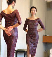 Tango Kleid „Die Vornehme“ schimmernde Spitze silber&rose