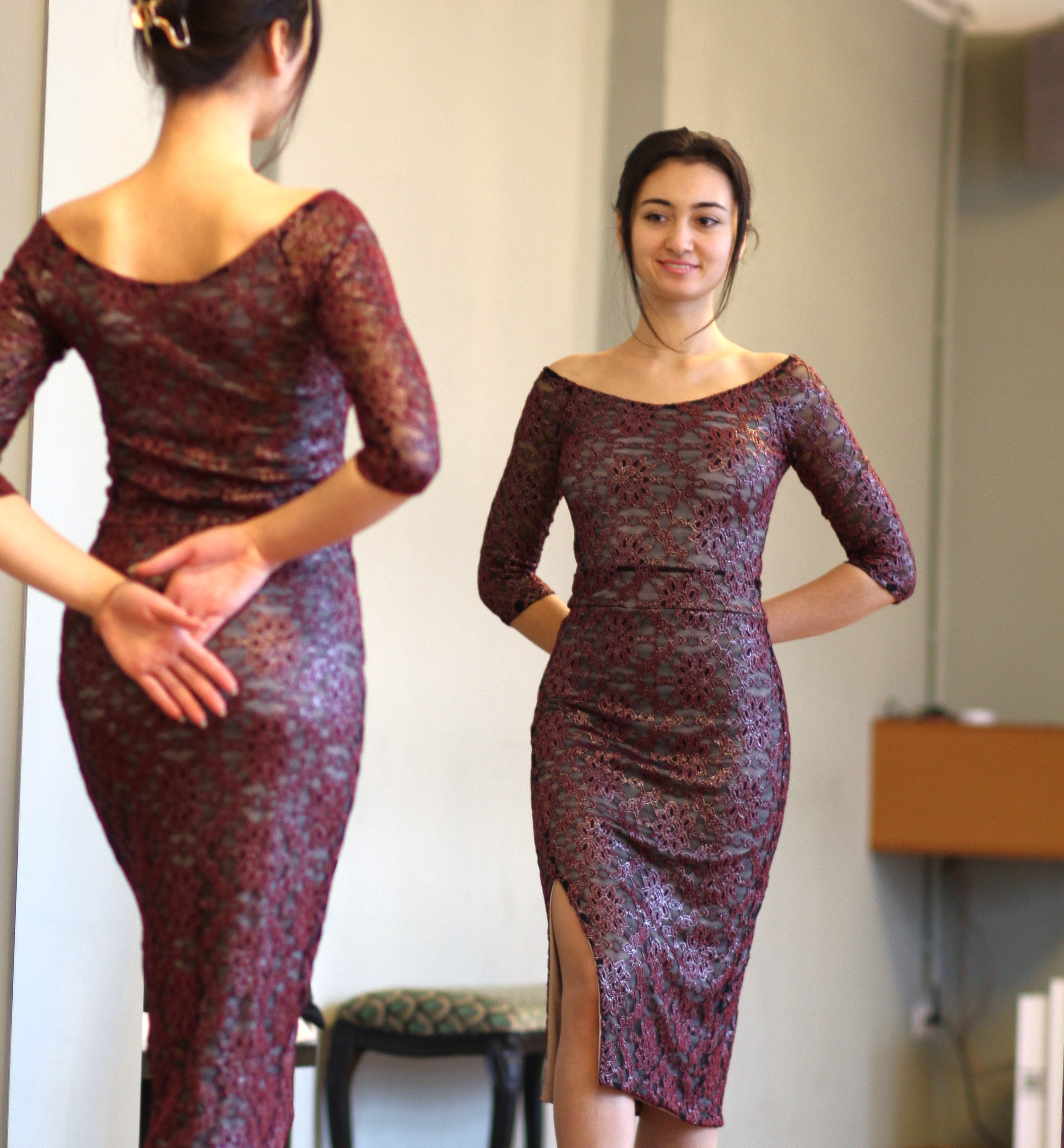 Tango Kleid „Die Vornehme“ schimmernde Spitze silber&rose