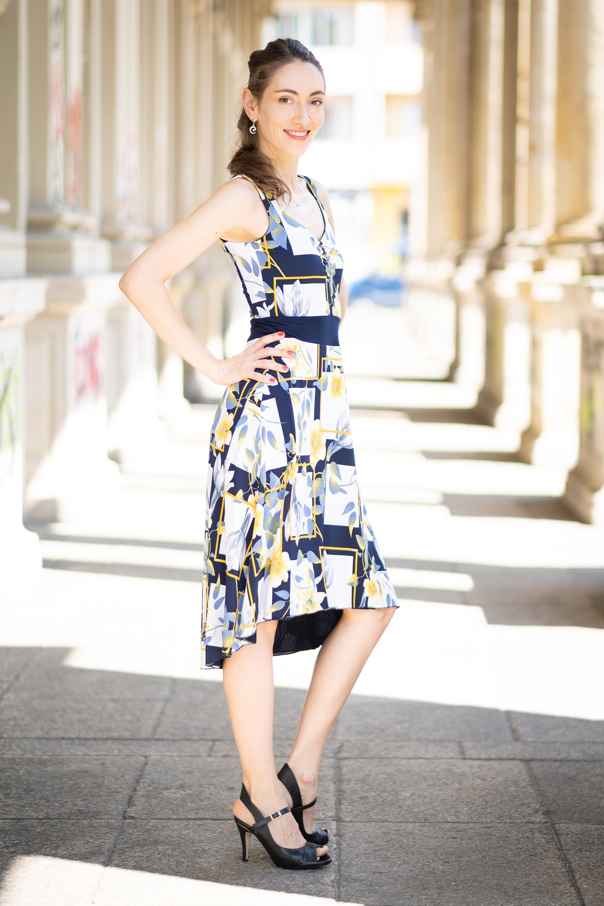 Tango-Wendekleid „Die Romantische“ Denim&Blumen-Geometrie