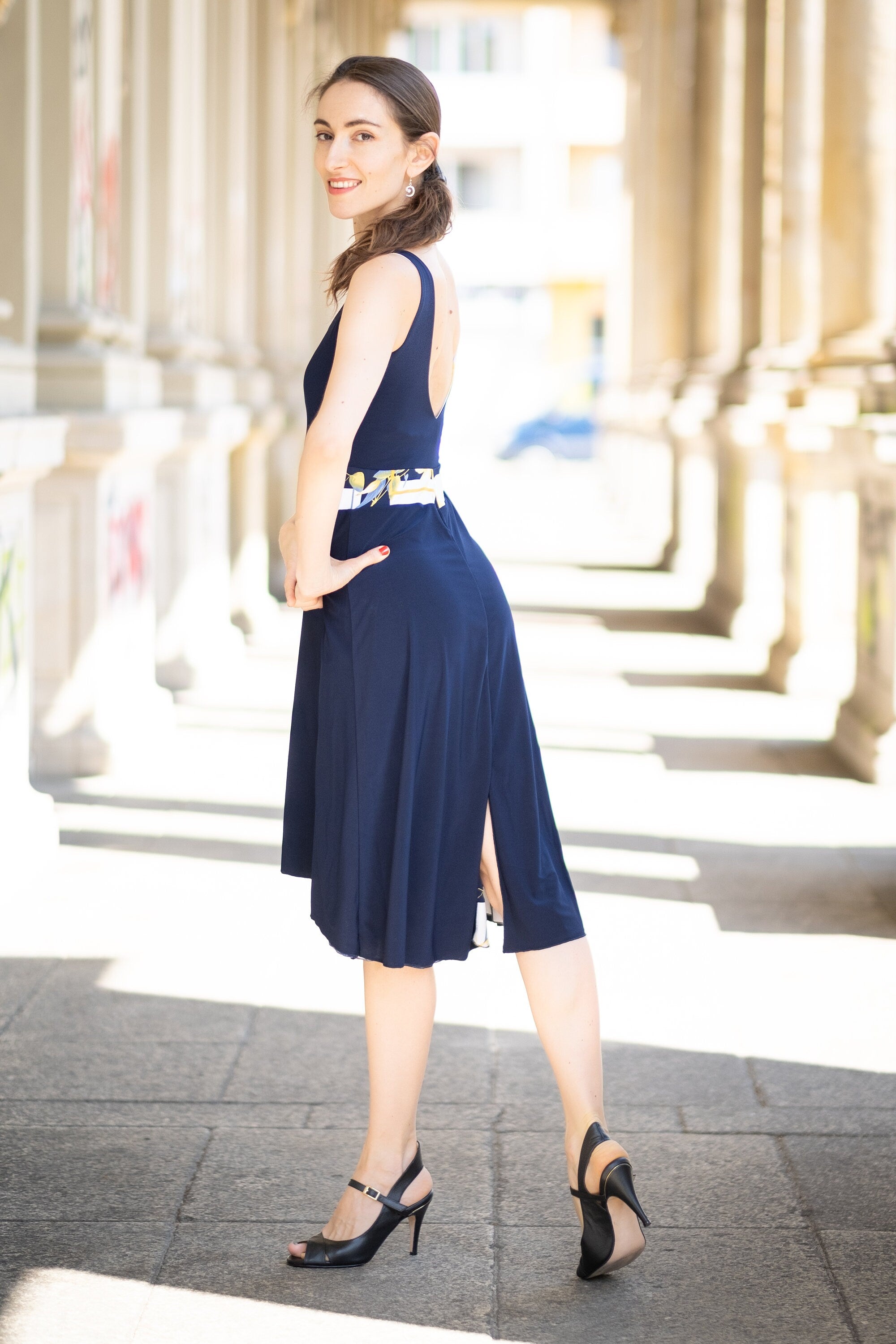 Tango-Wendekleid „Die Romantische“ Denim&Blumen-Geometrie